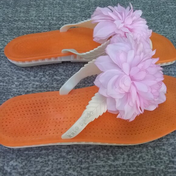 Kate Spade New York Flip Flop Women's Size 9 Orange Pink Bella Flower - Picture 3 of 9